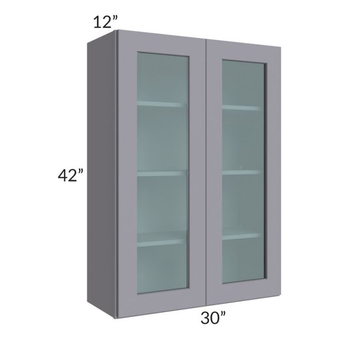 RTA Graphite Grey Shaker 30" x 42" Wall Glass Door Cabinet (Prepped for Glass Doors) with 2 Decorative End Panels