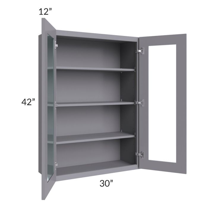RTA Graphite Grey Shaker 30" x 42" Wall Glass Door Cabinet (Prepped for Glass Doors) with 2 Decorative End Panels