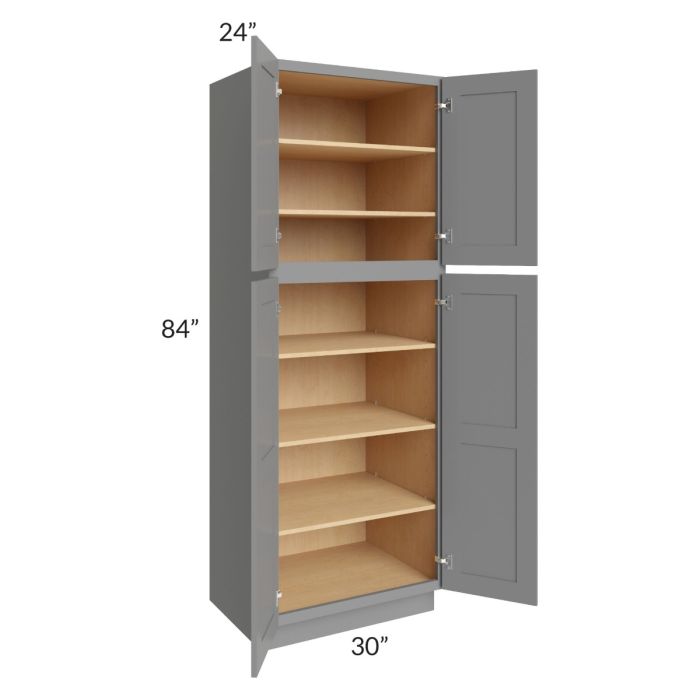 RTA Graphite Grey Shaker 30" x 84" x 24" Wall Pantry Cabinet with 2 Decorative End Panels and 1 Roll Out Tray