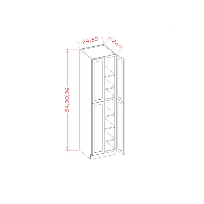 RTA Graphite Grey Shaker 30" x 84" x 24" Wall Pantry Cabinet with 2 Roll Out Trays