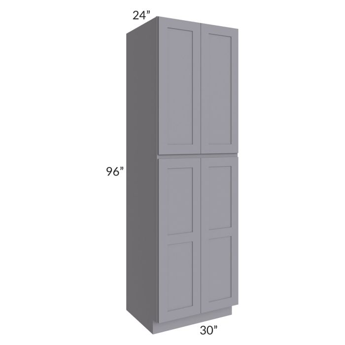 RTA Graphite Grey Shaker 30" x 96" x 24" Wall Pantry Cabinet with 2 Decorative End Panels and 2 Roll Out Trays