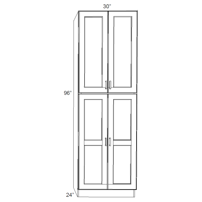 RTA Graphite Grey Shaker 30" x 96" x 24" Wall Pantry Cabinet with 2 Decorative End Panels and 2 Roll Out Trays