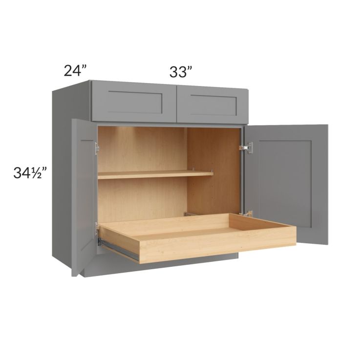 RTA Graphite Grey Shaker 33" Base Cabinet with 1 Rollout Tray and 2 Decorative End Panels