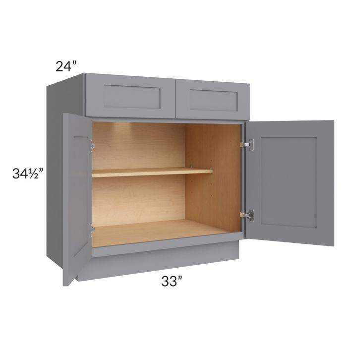 RTA Graphite Grey Shaker 33" Base Cabinet with 2 Decorative End Panels and 2 Roll Out Trays