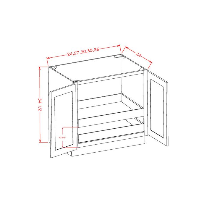 RTA Graphite Grey Shaker 33" Full Height Base Cabinet with 2 Rollout Trays