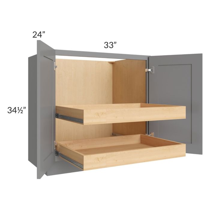 RTA Graphite Grey Shaker 33" Full Height Base Cabinet with 2 Rollout Trays