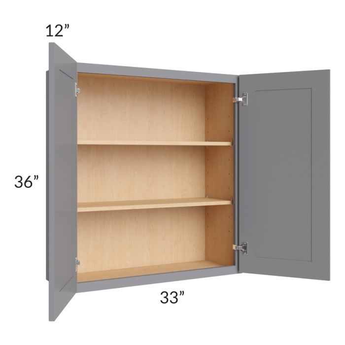 RTA Graphite Grey Shaker 33" x 36" Wall Cabinet with 1 Decorative End Panel
