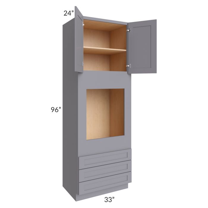 RTA Graphite Grey Shaker 33" x 96" x 24" Oven Cabinet with 2 Decorative End Panels