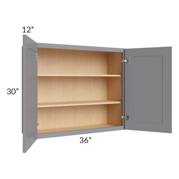 RTA Graphite Grey Shaker 36" x 30" Wall Cabinet with 2 Decorative End Panels