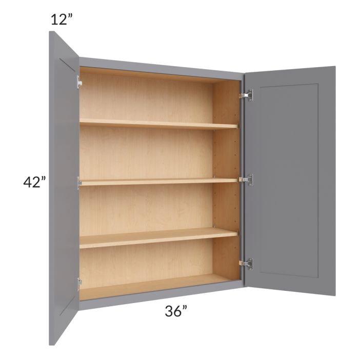 RTA Graphite Grey Shaker 36" x 42" Wall Cabinet with 2 Decorative End Panels