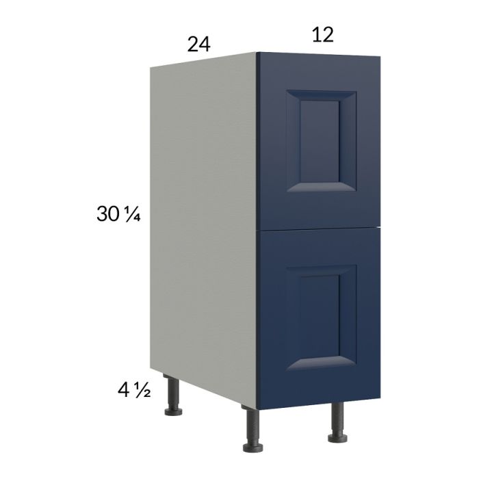 RTA Harbor Navy 12" 2-Drawer Base Cabinet with 1 Inner Drawer with 2 Finished End Panels