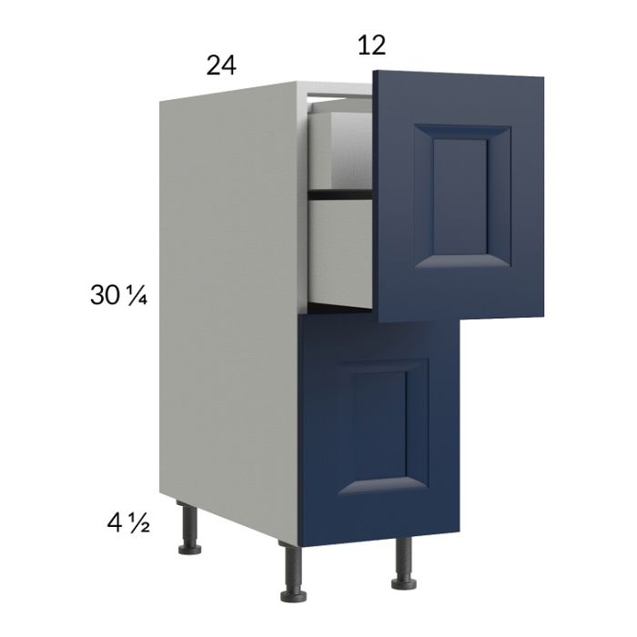 RTA Harbor Navy 12" 2-Drawer Base Cabinet with 1 Inner Drawer with 2 Finished End Panels