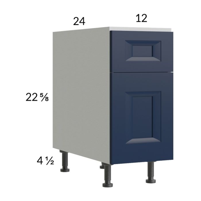 RTA Harbor Navy 12" 2-Drawer Desk Base Cabinet with 1 Finished End Panel