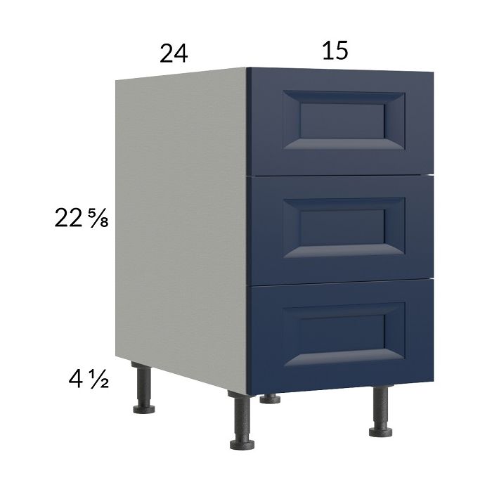 RTA Harbor Navy 15" 3-Drawer Desk Base Cabinet with 2 Finished End Panels