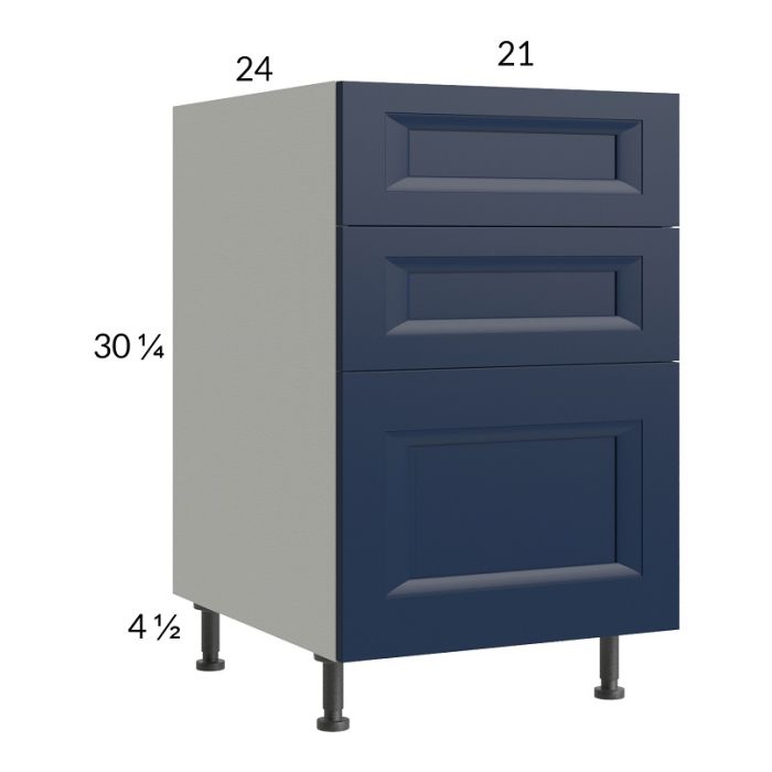 RTA Harbor Navy 21" 3-Drawer Base Cabinet with 1 Finished End Panel
