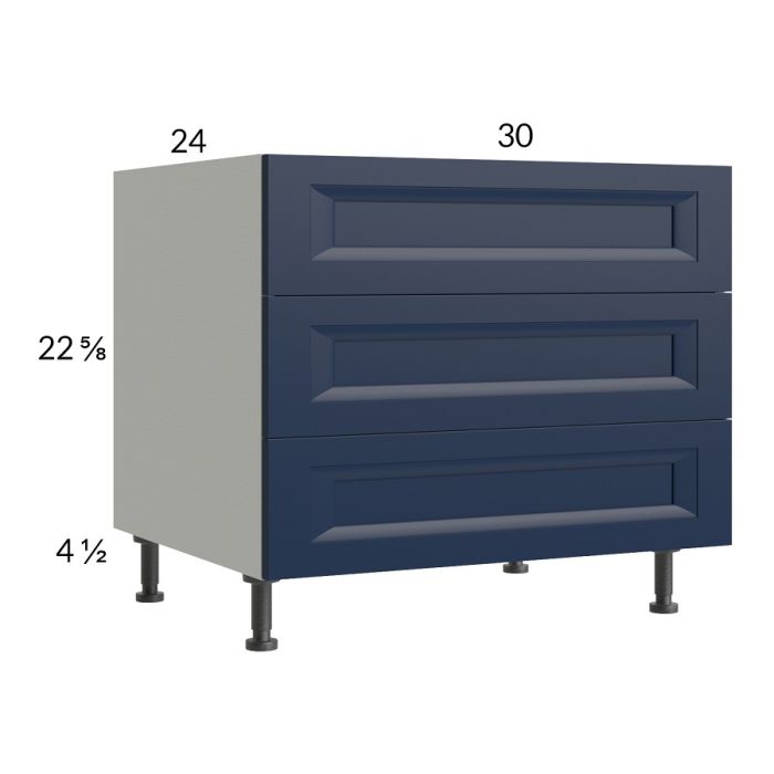 RTA Harbor Navy 30" 3-Drawer Desk Base Cabinet with 2 Finished End Panels