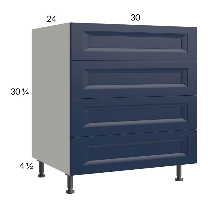 RTA Harbor Navy 30" 4-Drawer Base Cabinet with 2 Finished End Panels
