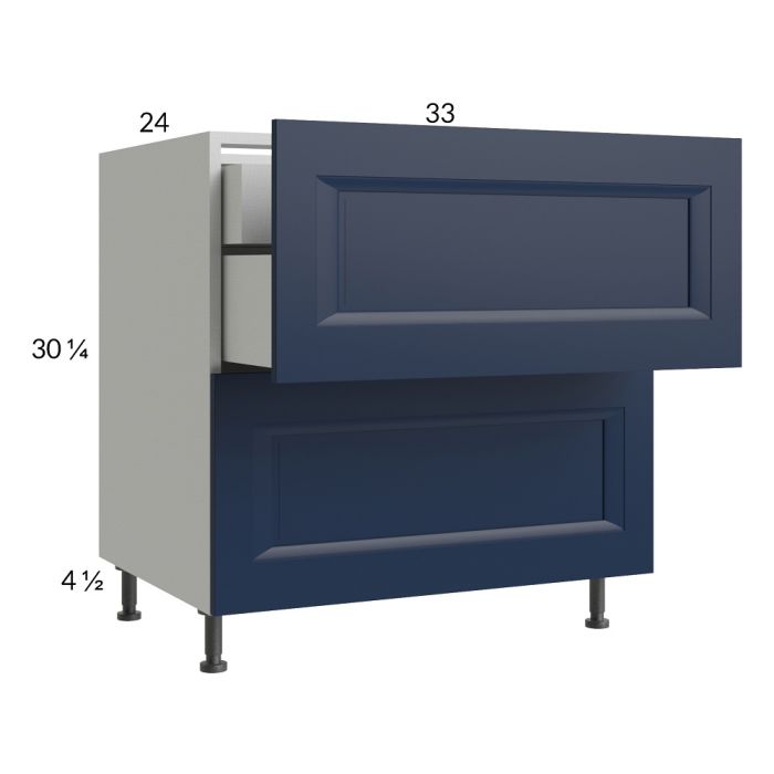 RTA Harbor Navy 33" 2-Drawer Base Cabinet with 1 Inner Drawer with 1 Finished End Panel