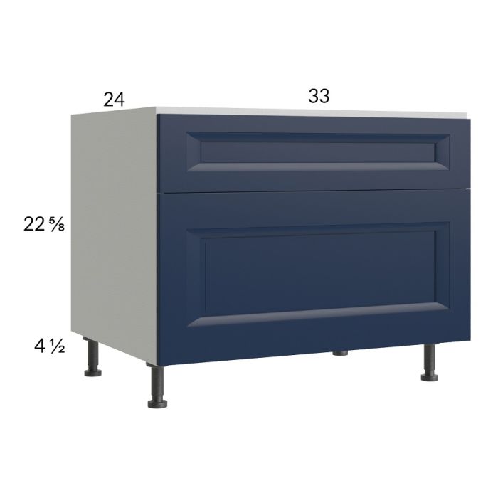 RTA Harbor Navy 33" 2-Drawer Desk Base Cabinet with 1 Finished End Panel