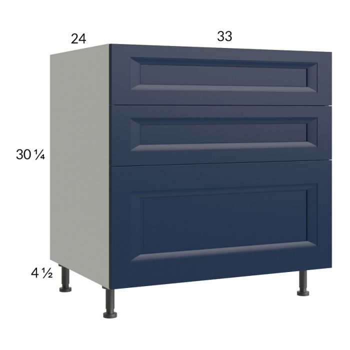 RTA Harbor Navy 33" 3-Drawer Base Cabinet with 2 Finished End Panels