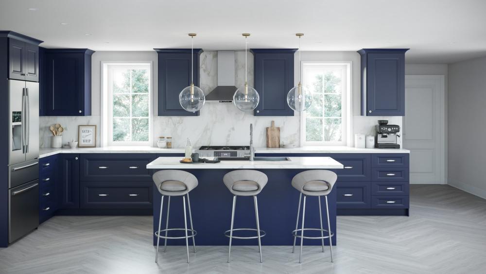 RTA Harbor Navy 33" 3-Drawer Desk Base Cabinet