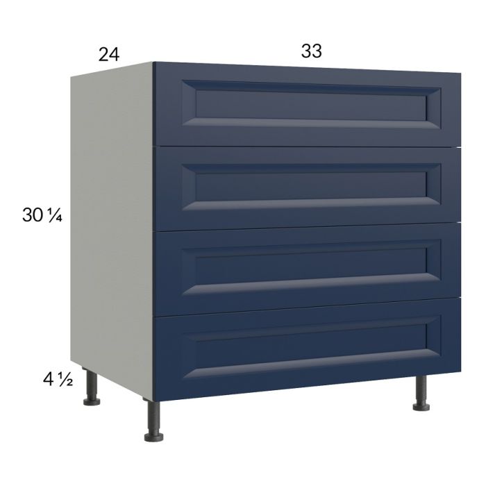 RTA Harbor Navy 33" 3-Drawer Range Base Cabinet with 1 False Drawer Front with 1 Finished End Panel