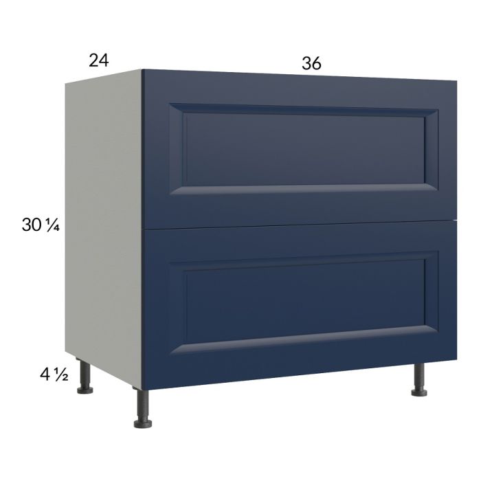 RTA Harbor Navy 36" 2-Drawer Base Cabinet with 1 Inner Drawer with 1 Finished End Panel