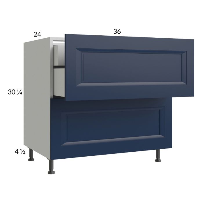RTA Harbor Navy 36" 2-Drawer Base Cabinet with 1 Inner Drawer with 1 Finished End Panel