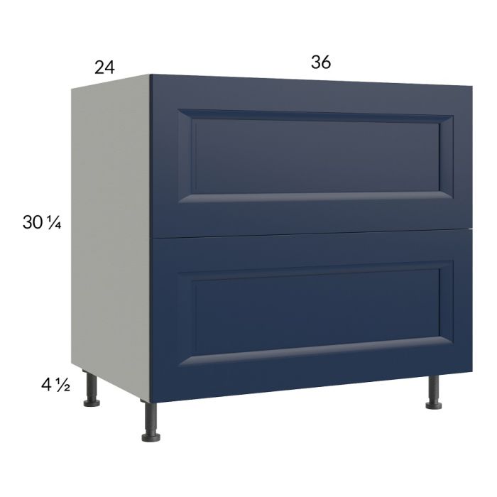 RTA Harbor Navy 36" 2-Drawer Range Base Cabinet with 1 Finished End Panel