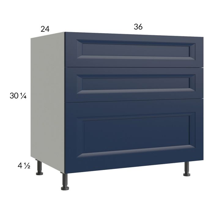 RTA Harbor Navy 36" 3-Drawer Base Cabinet with 2 Finished End Panels