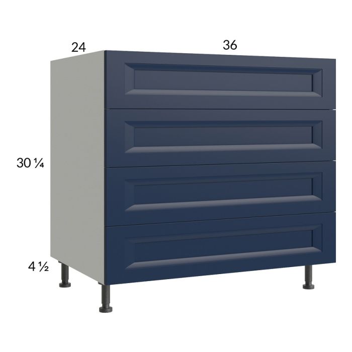 RTA Harbor Navy 36" 4-Drawer Base Cabinet with 2 Finished End Panels