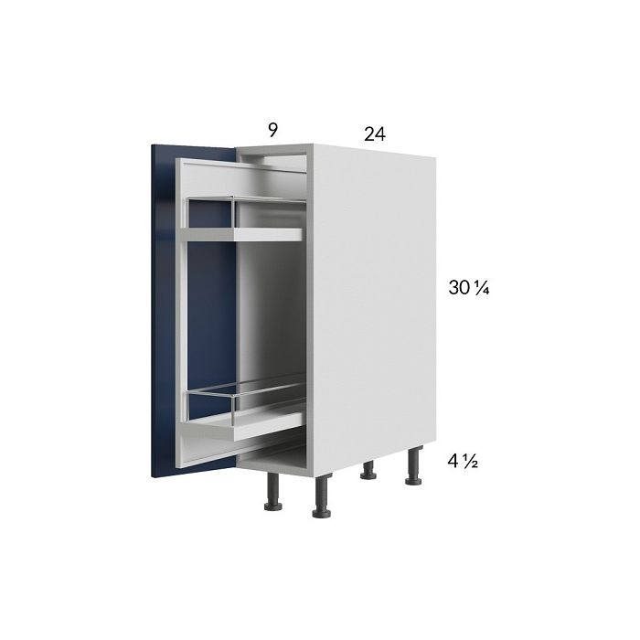 RTA Harbor Navy 9" Full Height Door Base Pullout Cabinet with 1 Finished End Panel