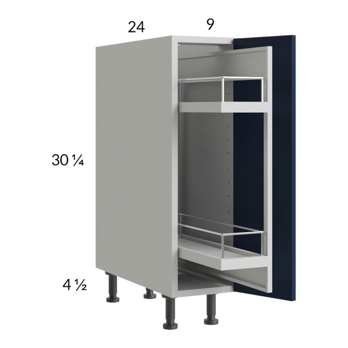 RTA Harbor Navy 9" Full Height Door Base Pullout Cabinet with 1 Finished End Panel