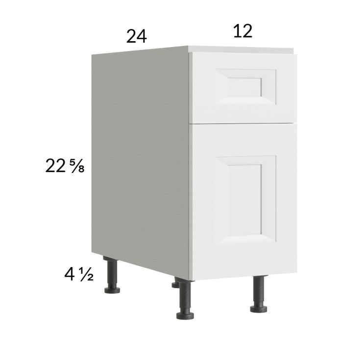 RTA Harbor White 12" 2-Drawer Desk Base Cabinet with 1 Finished End Panel