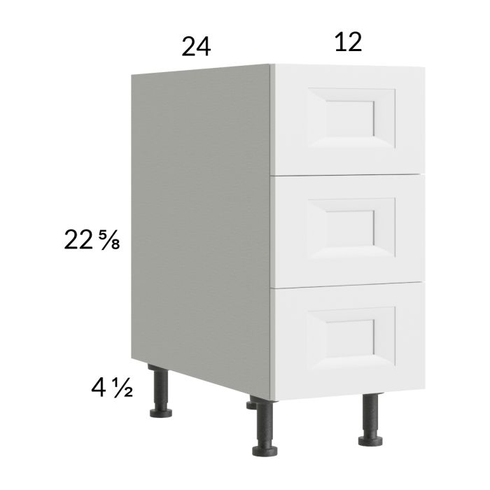RTA Harbor White 12" 3-Drawer Desk Base Cabinet with 1 Finished End Panel