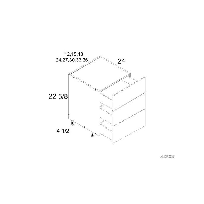 RTA Harbor White 12" 3-Drawer Desk Base Cabinet with 2 FInished End Panels