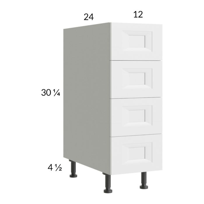 RTA Harbor White 12" 4-Drawer Base Cabinet