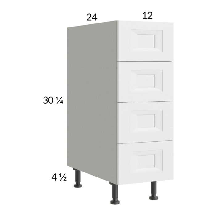 RTA Harbor White 12" 4-Drawer Base Cabinet