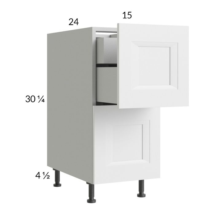 RTA Harbor White 15" 2-Drawer Base Cabinet with 1 Inner Drawer