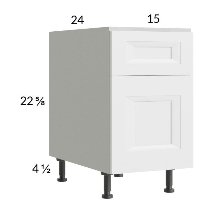 RTA Harbor White 15" 2-Drawer Desk Base Cabinet with 1 Finished End Panel