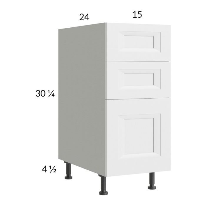 RTA Harbor White 15" 3-Drawer Base Cabinet