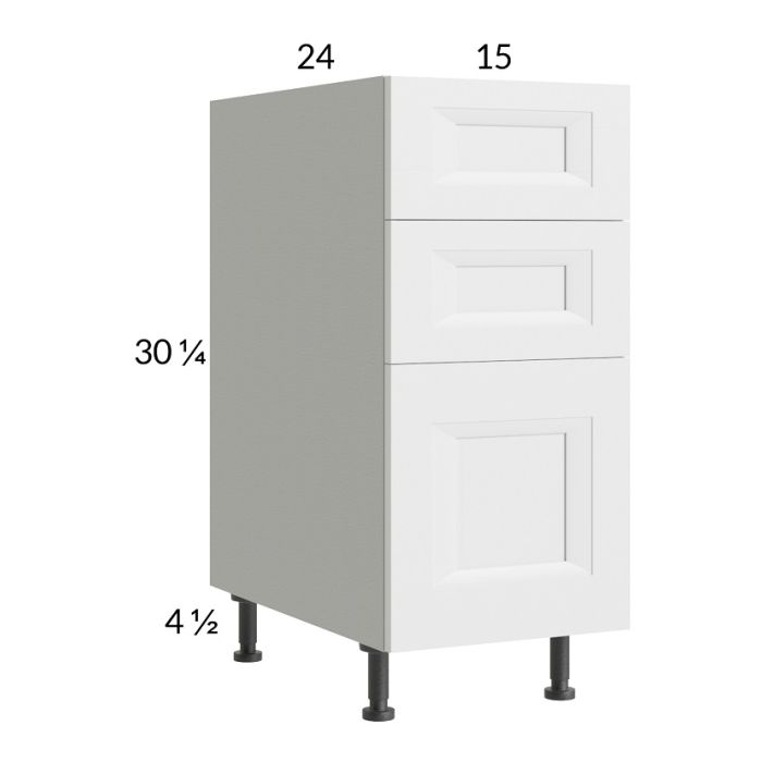 RTA Harbor White 15" 3-Drawer Base Cabinet with 2 Finished End Panels