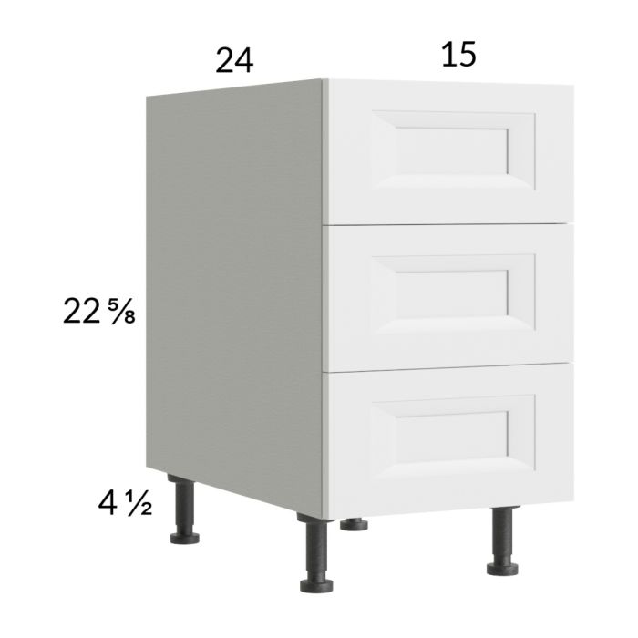 RTA Harbor White 15" 3-Drawer Desk Base Cabinet with 1 Finished End Panel