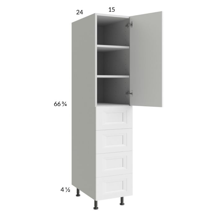 RTA Harbor White 15x71-1/4 Utility Cabinet with 1 Door and 4 Drawers with 1 Finished End Panel