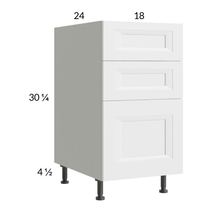 RTA Harbor White 18" 3-Drawer Base Cabinet with 1 Finished End Panel