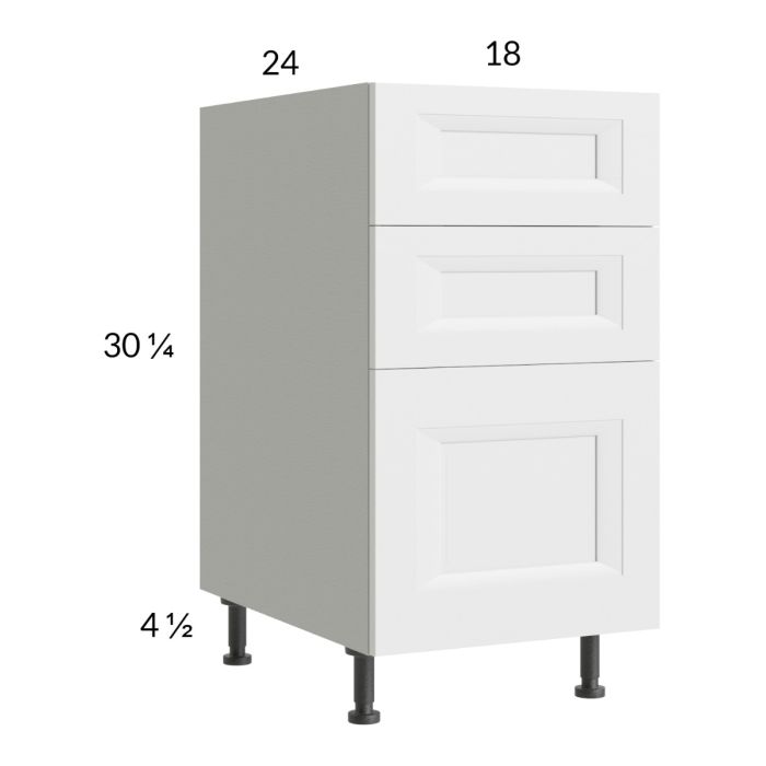 RTA Harbor White 18" 3-Drawer Base Cabinet with 2 Finished End Panels