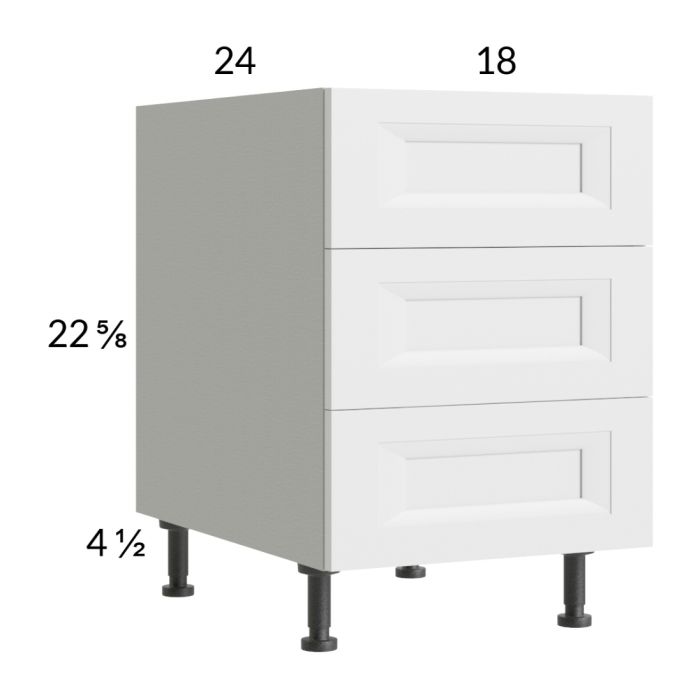 RTA Harbor White 18" 3-Drawer Desk Base Cabinet with 1 Finished End Panel