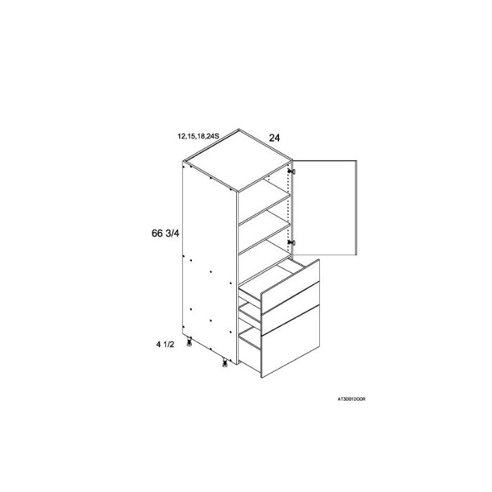 RTA Harbor White 18" x 71-1/4" Utility Cabinet with 1 Door and 3 Drawers with 1 Finished End Panel