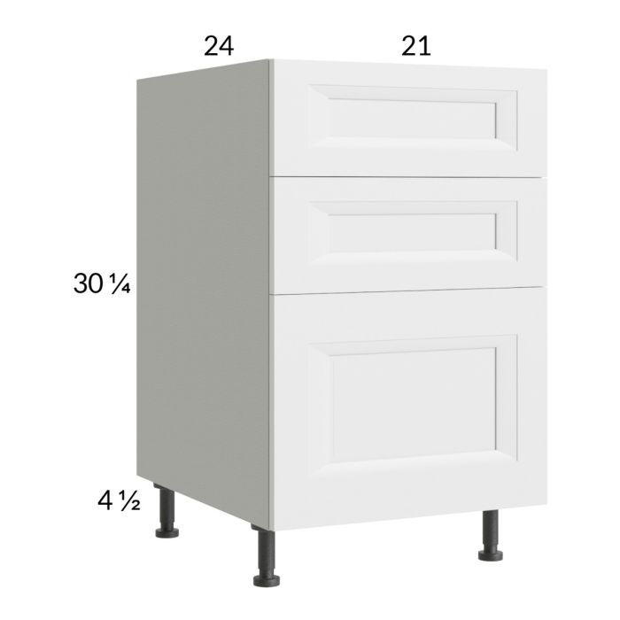 RTA Harbor White 21" 3-Drawer Base Cabinet with1 Finished End Panel