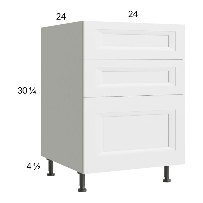 RTA Harbor White 24" 3-Drawer Base Cabinet with 1 Finished End Panel